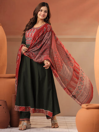 Green Printed 3-Piece Anarkali Kurta Set