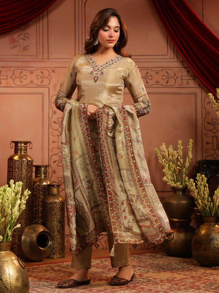 Women Ethnic Motifs Printed Regular Beads and Stones Kurta with Trousers & With Dupatta