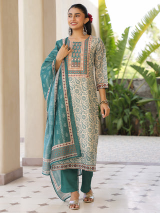 Women Floral Printed Regular Mirror Work Kurta with Trousers & With Dupatta