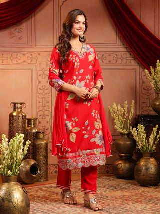 Women Ethnic Motifs Printed Regular Thread Work Kurta with Trousers & With Dupatta