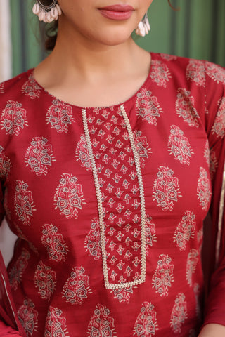 Women Ethnic Motifs Printed Regular Pure Cotton Kurta with Trousers & With Dupatta