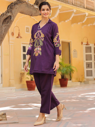 Floral-Embroidered Cotton Tunic With Trouser Co-Ords