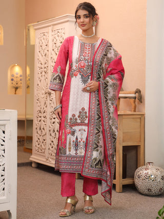 Women Ethnic Motifs Printed Regular Pure Cotton Kurta with Trousers & With Dupatta