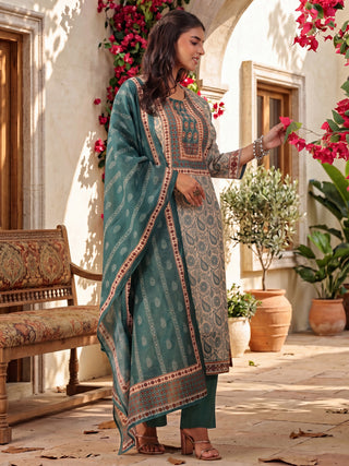 Cream Floral Print 3-Piece Kurta Set