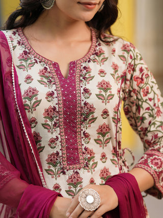 Women Ethnic Motifs Printed Regular Pure Cotton Kurta with Trousers & With Dupatta