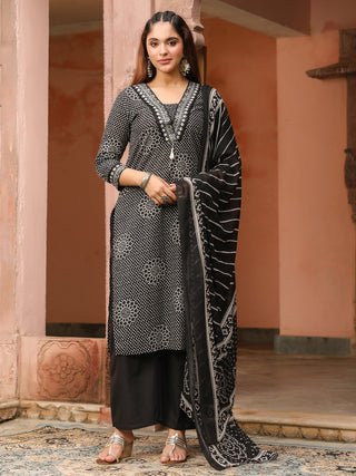 Black Printed 3-Piece Straight Kurta Set