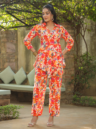 Women Multi Abstract Printed Co-ords Sets With Matching Palazzo