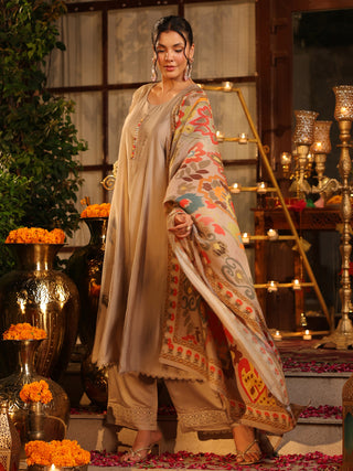 Grey Chanderi A-Line Kurta Set