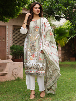 Women Floral Printed Regular Pure Cotton Kurta with Trousers & With Dupatta