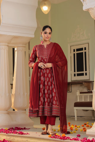 Women Ethnic Motifs Printed Regular Pure Cotton Kurta with Trousers & With Dupatta