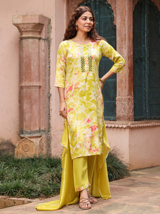 Green Floral Embroidered 3-Piece Straight Kurta Set