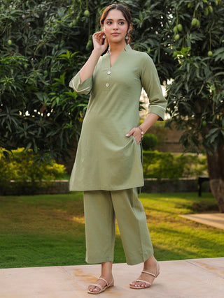 V-Neck Pure Cotton Tunic With Trousers Co-Ords