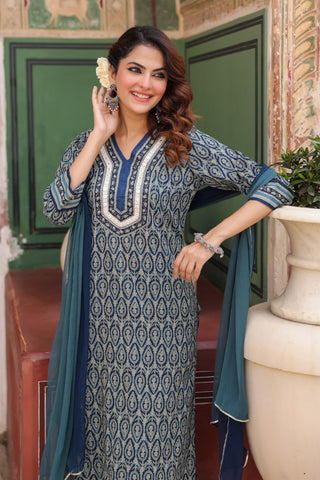 Women Ethnic Motifs Printed Regular Pure Cotton Kurta with Trousers & With Dupatta