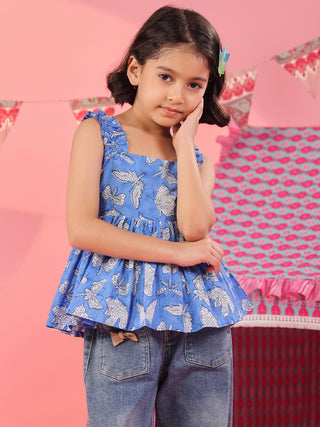 Print Cotton Peplum Crop Top