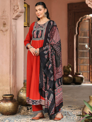 Red Printed 3-Piece Anarkali Kurta Set