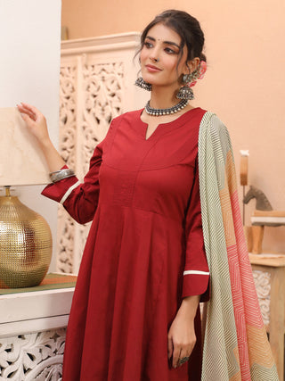 Red Solid Lace 3-Piece Kurta Set