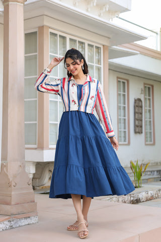 Blue Solid Fit & Flare Dress