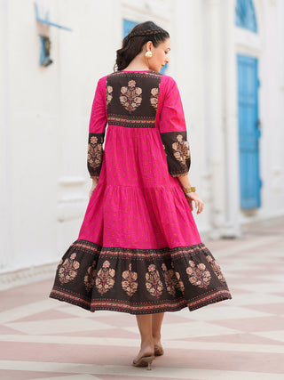 Ethnic Motifs Printed Cotton Fit & Flare Midi Dress