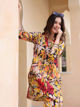 Floral-Printed Cotton Tunic With Trouser Co-Ords