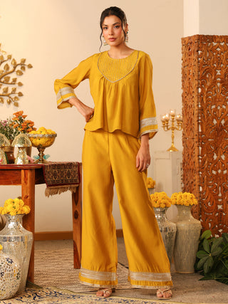 Yellow Lace Chanderi Co-Ord Set