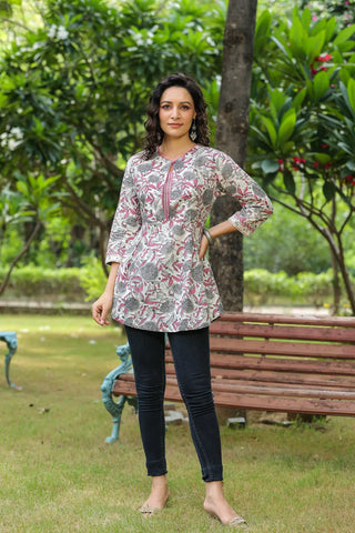 Women Rose Ethnic Motifs Printed Pure Cotton Kurti