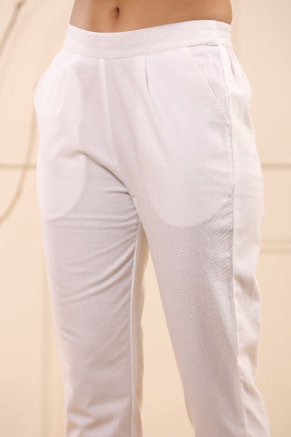 Stylish White Cotton Pleated Cigarette Trousers