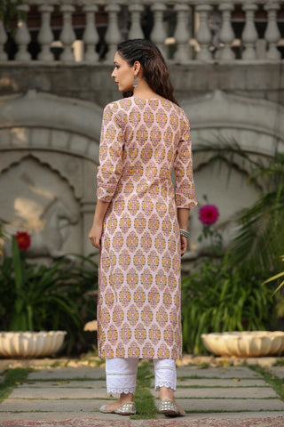 Women Pink Ethnic Motifs Printed Pure Cotton Kurta