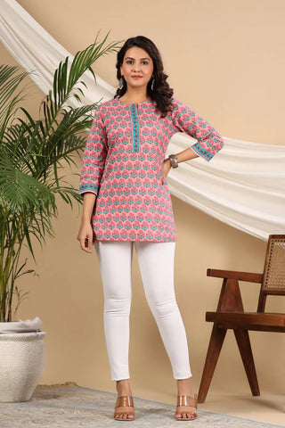 Women Pink Ethnic Motifs Printed Pure Cotton Kurti