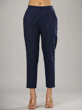 Women Pleated Pure Cotton Cigarette Trousers