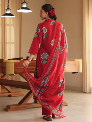 Women Ethnic Motifs Printed Regular Thread Work Pure Cotton Kurta with Trousers & With Dupatta (Copy)