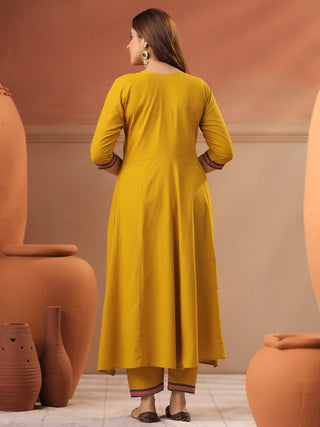 Mustard Printed 3-Piece Anarkali Kurta Set