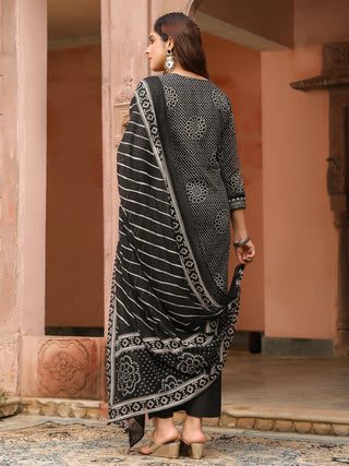 Black Printed 3-Piece Straight Kurta Set