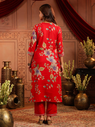 Women Ethnic Motifs Printed Regular Thread Work Kurta with Trousers & With Dupatta