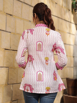 Women Pink & Off White Ethnic Motifs Printed Pure Cotton Kurti