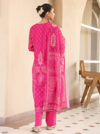 Pink Ethnic Motif Print 3-Piece Straight Kurta Set