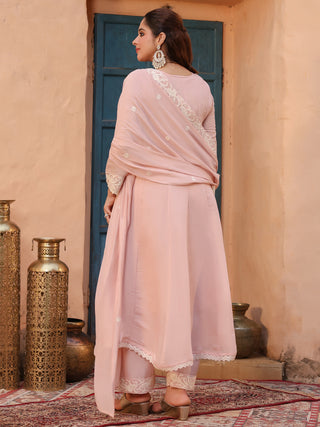 Peach Embroidered Lace 3-Piece Anarkali Kurta Set