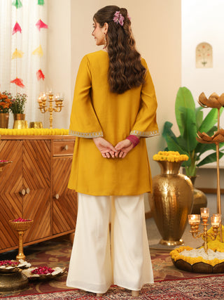 Mustard Embroidered Chanderi Co-Ord Set