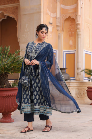 Women Ethnic Motifs Printed Regular Pure Cotton Kurta with Trousers & With Dupatta