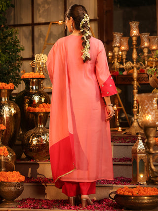 Pink Embroidered Yoke A-Line Kurta Set with Pocket