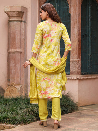 Green Floral Embroidered 3-Piece Straight Kurta Set