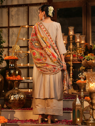 Grey Chanderi A-Line Kurta Set