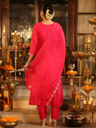 Pink Embroidered Anarkali Kurta Set with Pocket
