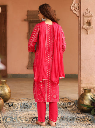Pink Floral Embroidered Lace 3-Piece Straight Kurta Set