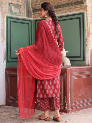 Women Ethnic Motifs Printed Regular Pure Cotton Kurta with Trousers & With Dupatta