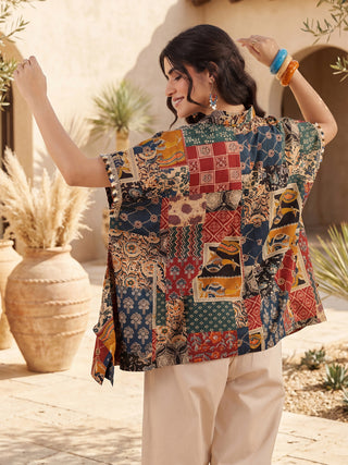 Printed Shirt Collar Cotton Top