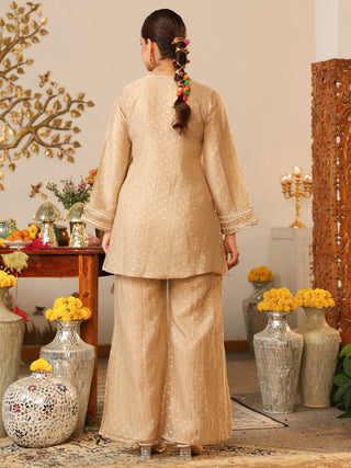 Champagne Beige Woven Butti Tissue Co-Ord Set