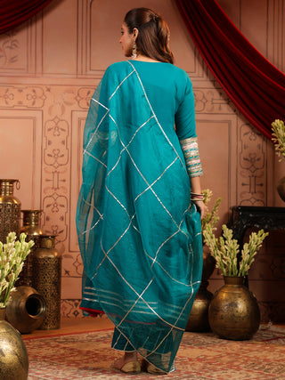 Teal Solid Fit & Flare 3-Piece Anarkali Kurta Set