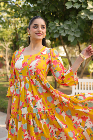 Printed Square Neck Fit and Flare Ethnic Dresses