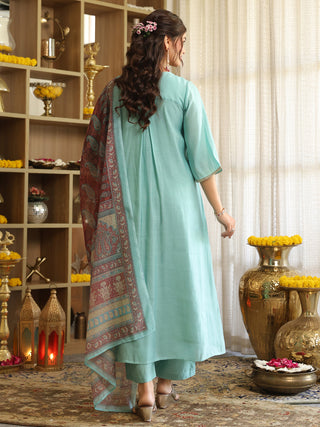 Light Blue Chanderi A-Line Kurta Set with Pocket