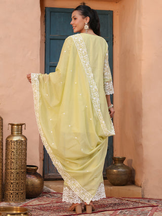Lime Floral Embroidered Lace 3-Piece Straight Kurta Set